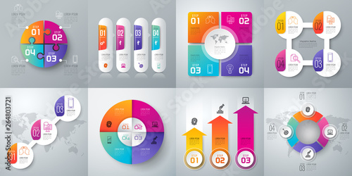 Infographics design vector and business icons with 3, 4 options.