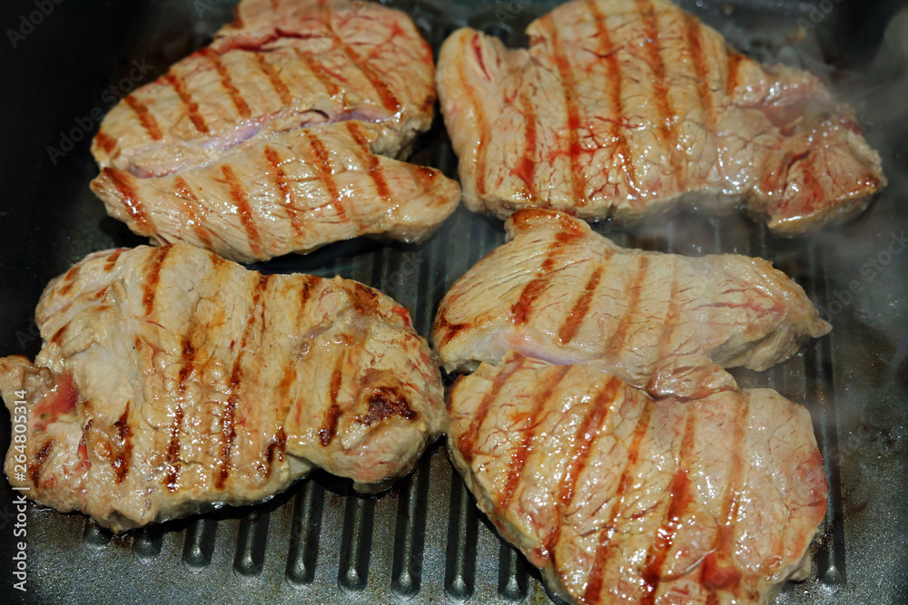 Beef Rump Steak Cooking In A Griddle Frying Pan StockFoto Adobe Stock