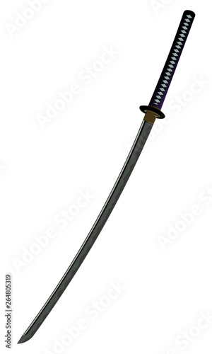 cartoon katana with shading and details isolated on white background