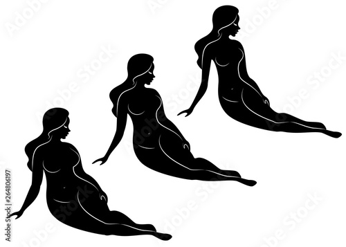 Collection. Silhouette of the figure of a beautiful lady. The girl is thin, slender, and the woman is fat. Vector illustration set