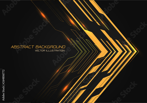 Abstract yellow power circuit arrow direction on black design modern technology futuristic background vector illustration.