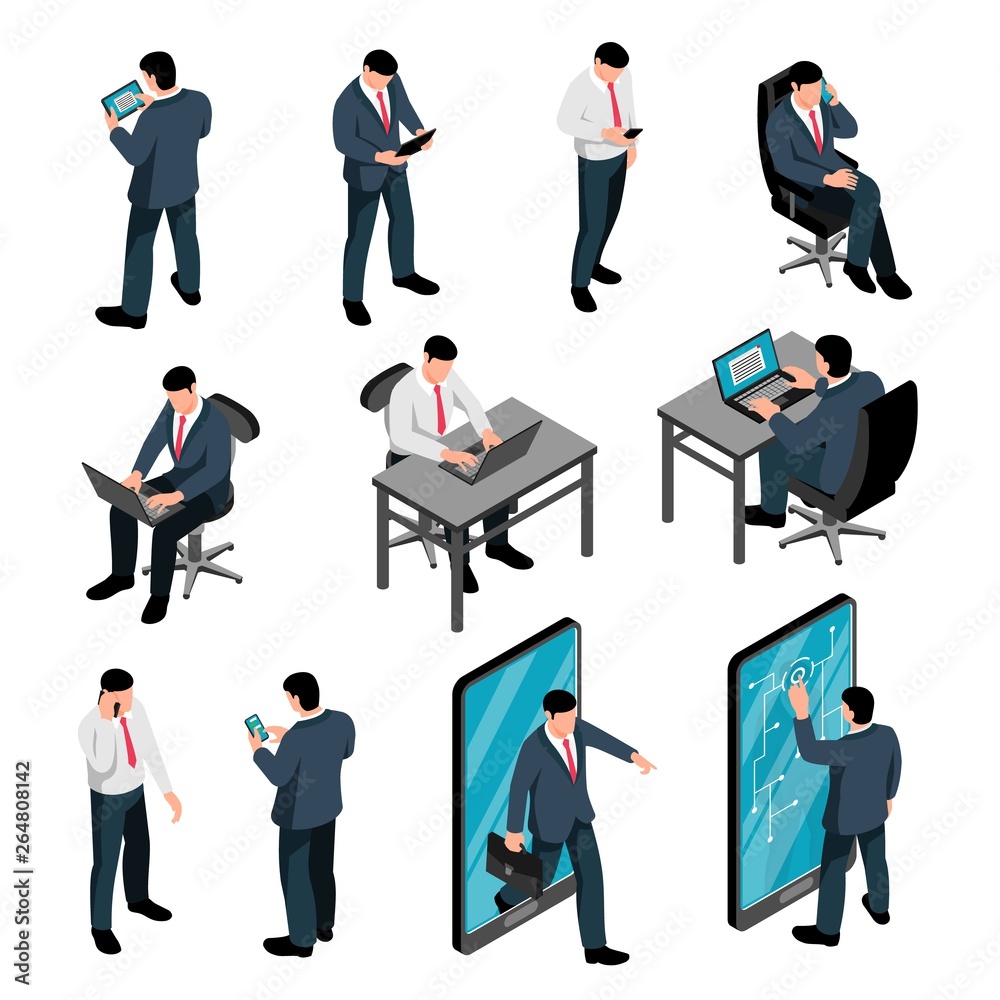 Men With Device Isometric Set Men With Device Isometric Set
