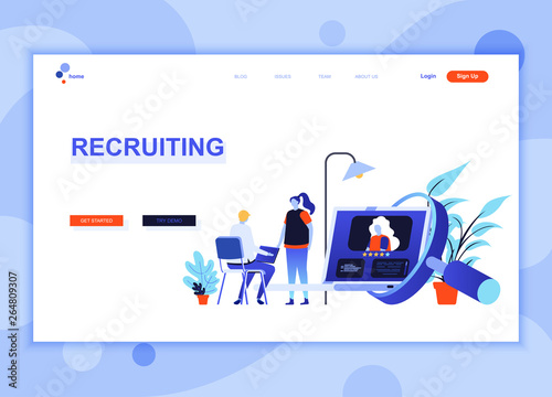 Modern flat web page design template concept of Recruiting decorated people character for website and mobile website development. Flat landing page template. Vector illustration.