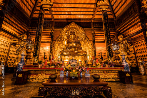 A beautiful golden Buddhist temple in Vietnam. Bai Dinh Pagoda
