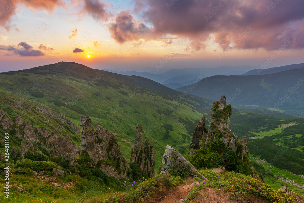 Landscape with the Ukrainian Carpathian Mountains in the summer warm season Landscape with the Ukrainian Carpathian Mountains in the summer warm season