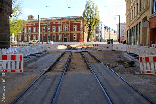 Baustelle zum Umbau der Straßenbahn in der Stadt Görlitz