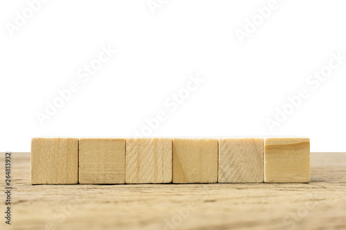 Fototapeta Naklejka Na Ścianę i Meble -  Horizontal 6 wooden blocks on table on white background.