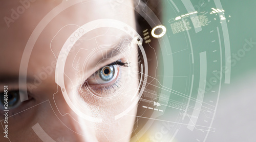 Iris recognition concept. Smart wearable eye-compatible computer.