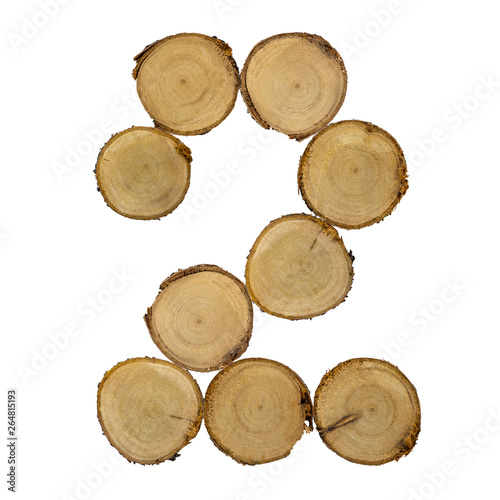 font of number 2 wooden stumps  white background isolated
