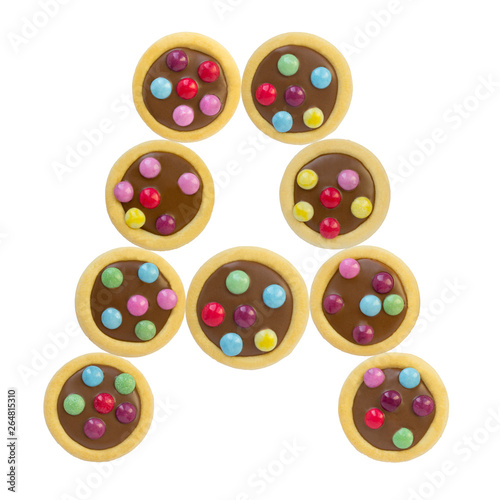 colorful cookies glaze  letter a  alphabet  white background isolated