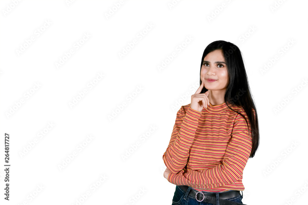 Beautiful woman looks pensive on studio Beautiful woman looks pensive on studio