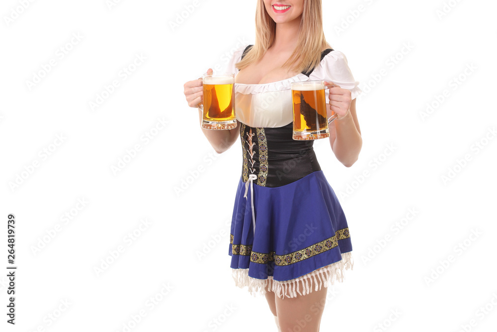 girl with a mug of fresh light beer girl with a mug of fresh light beer