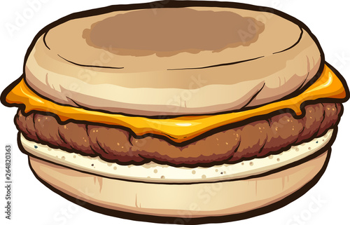 Sausage, egg and cheese muffin clip art. Vector illustration with simple gradients. All in a single layer. 