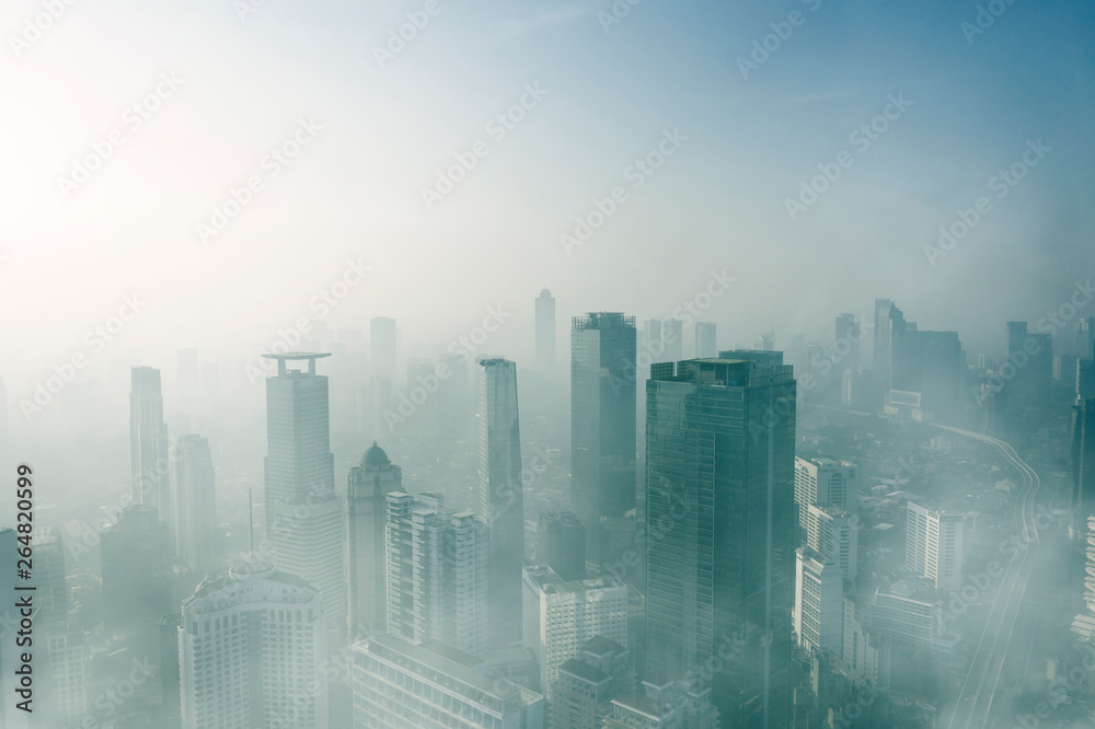 Jakarta cityscape with air pollution at morning Jakarta cityscape with air pollution at morning