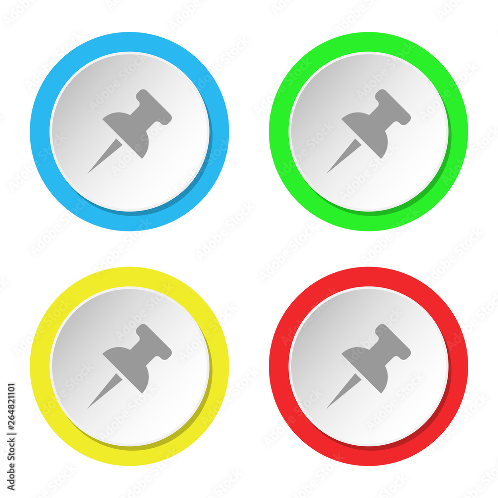 Pin icon. Set of round color flat icons. Pin icon. Set of round color flat icons.