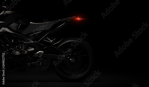 Black motorcycle detail part on dark background - 3D render © medvedsky_kz