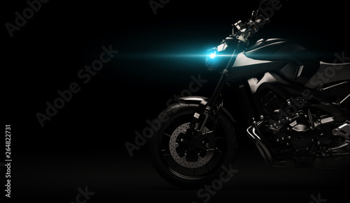 Black motorcycle detail part on dark background - 3D render © medvedsky_kz