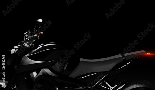 Black motorcycle detail part on dark background - 3D render