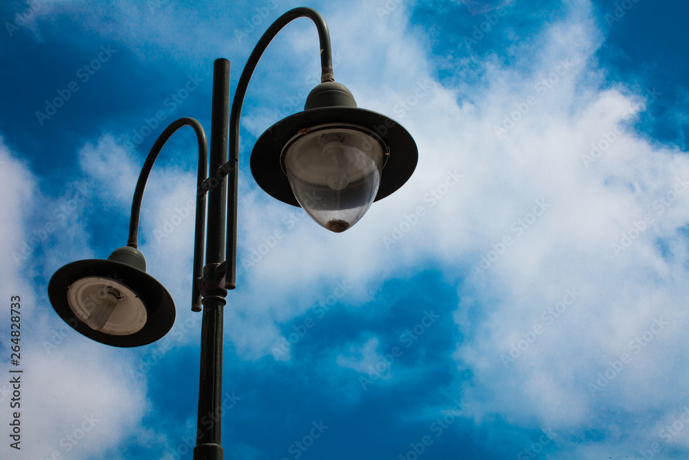 Design business concept Empty template copy space text for Ad website isolated. Light post blue cloudy clouds ideas message enlighten reflections Design business concept Empty template copy space text for Ad website isolated. Light post blue cloudy clouds ideas message enlighten reflections