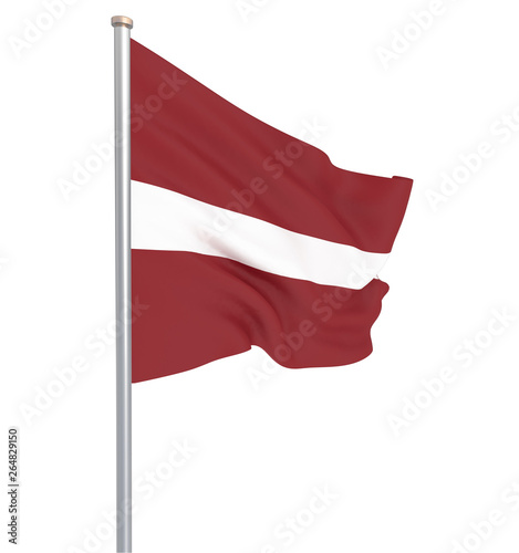 Latvia flag blowing in the wind. Background texture. 3d rendering, wave. Isolated on white.