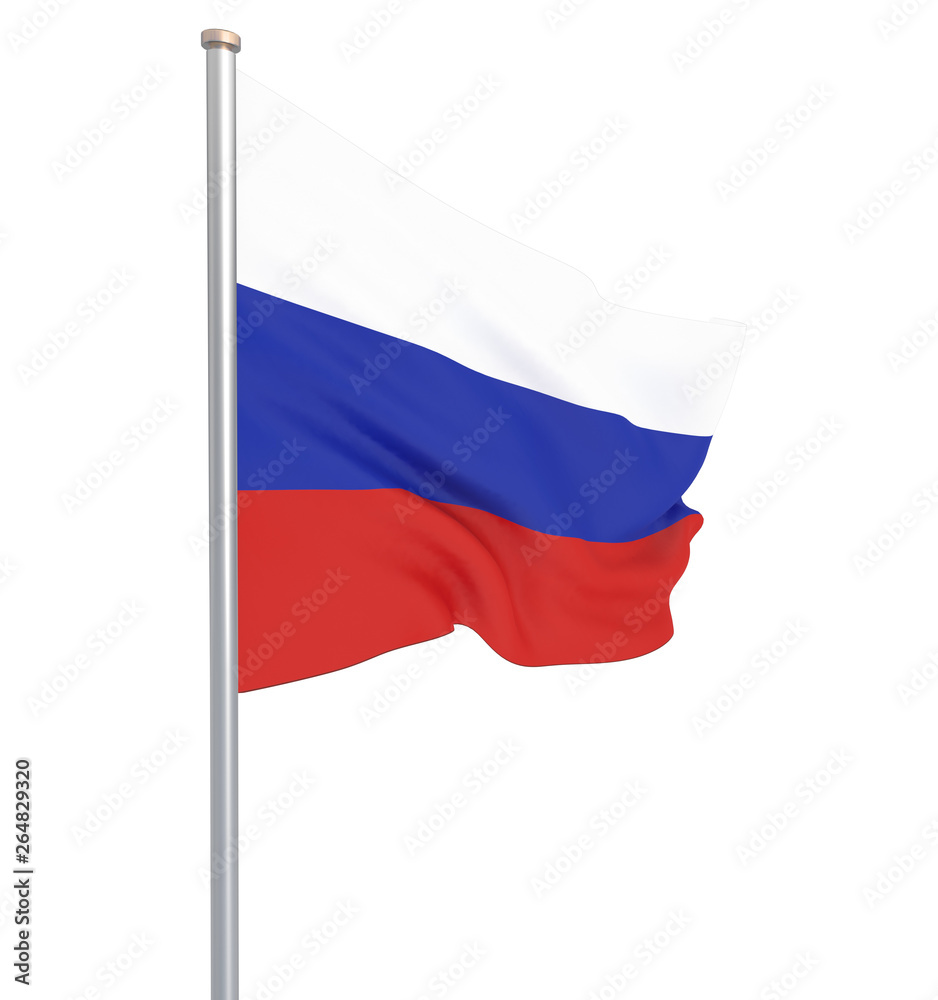 Waving colorful national flag of russia. Background texture. 3d rendering, wave. - Illustration