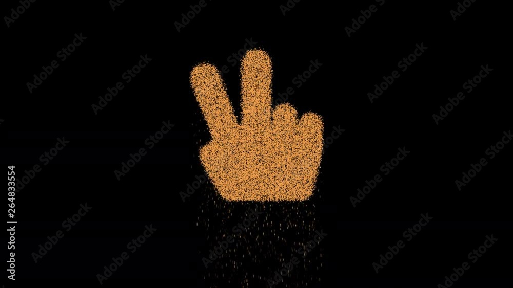 Symbol hand peace appears from crumbling sand. Then crumbles down. Alpha channel Premultiplied - Matted with color black Symbol hand peace appears from crumbling sand. Then crumbles down. Alpha channel Premultiplied - Matted with color black