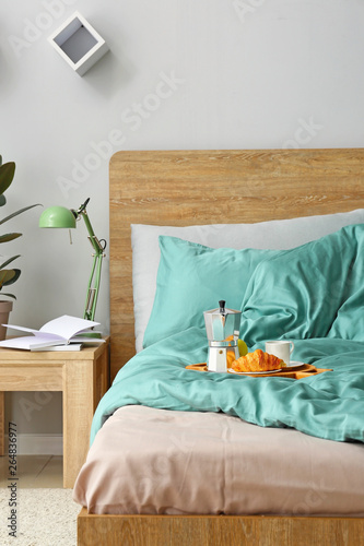 Tray with tasty breakfast o...