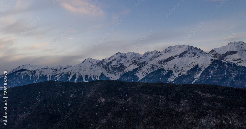 Obraz premium Imst, rietz, Austria. Aerial view at sunset.