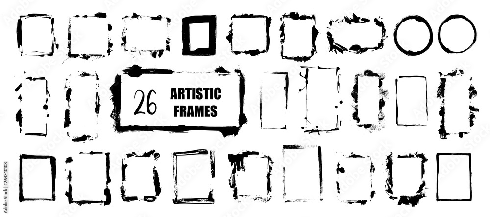 Set of hand drawn artistic frames. Grunge brush stroke frame for text, quote, advertising design. Set of hand drawn artistic frames. Grunge brush stroke frame for text, quote, advertising design.