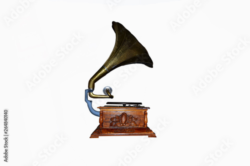 Old gramophone on a white background