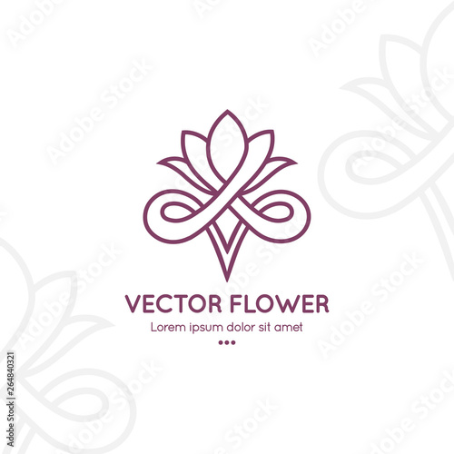 Linear flower emblem. Elegant, classic elements. Can be used for jewelry, beauty and fashion industry. Great for logo, monogram, invitation, flyer, menu, brochure, background, or any desired idea. © Annartlab