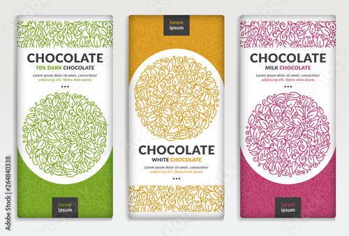 Colorful packaging design of chocolate bars. Vintage vector ornament template. Elegant, classic elements. Great for food, drink and other package types. Can be used for background and wallpaper. photo