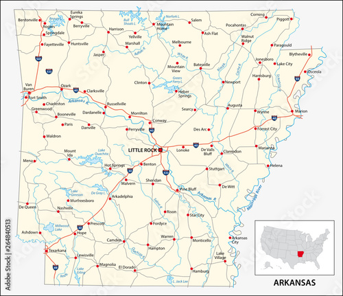 road map of the US American State of Arkansas