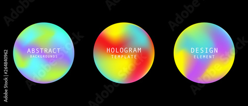 Holographic retro 80s, 90s vector futuristic round cover background elements set