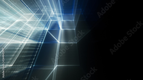 Fototapeta Naklejka Na Ścianę i Meble -  Abstract blue on black background element. Fractal graphics 3d illustration. Science or technology concept.