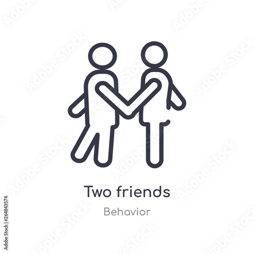 two friends outline icon. isolated line vector illustration from behavior collection. editable thin stroke two friends icon on white background