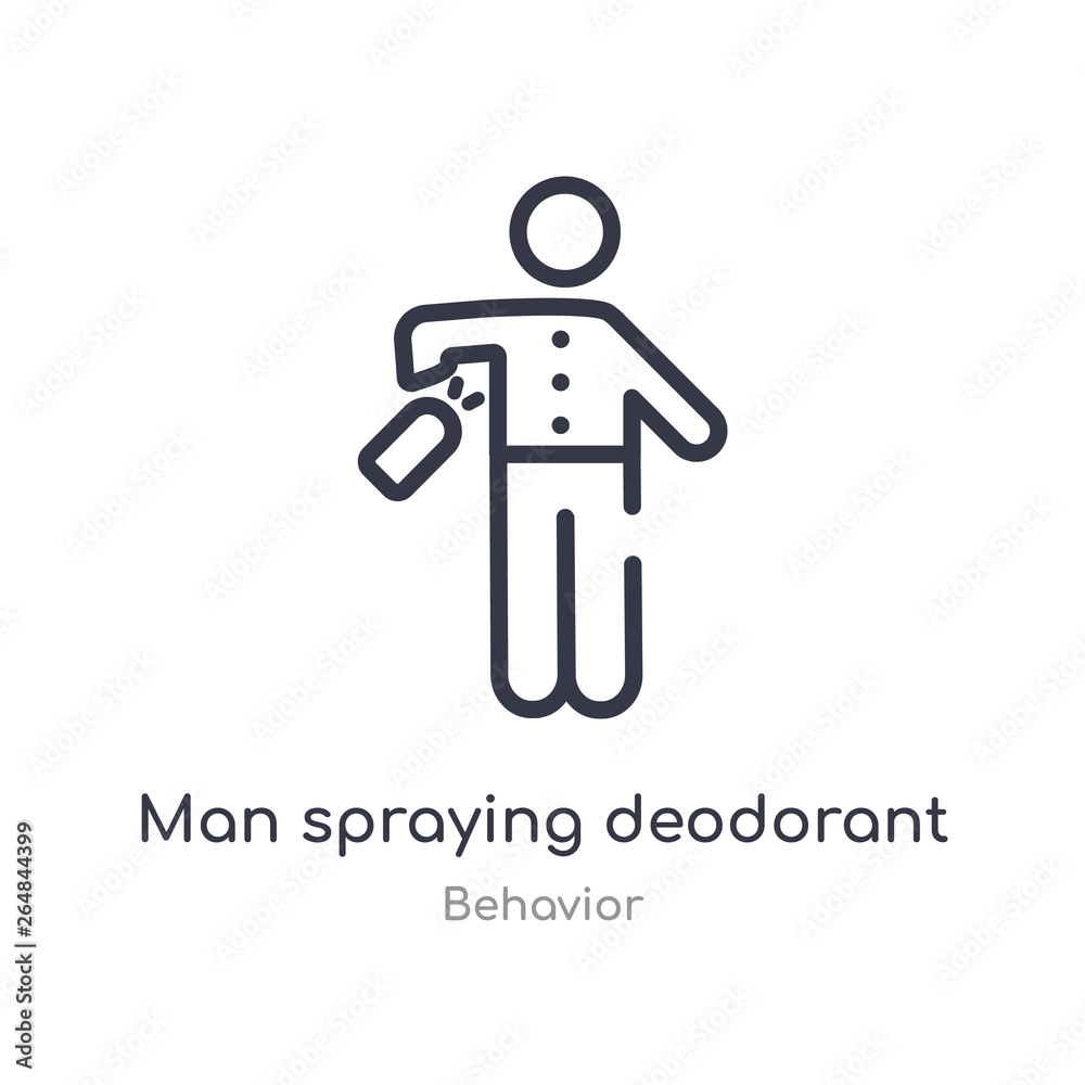 man spraying deodorant outline icon. isolated line vector illustration from behavior collection. editable thin stroke man spraying deodorant icon on white background