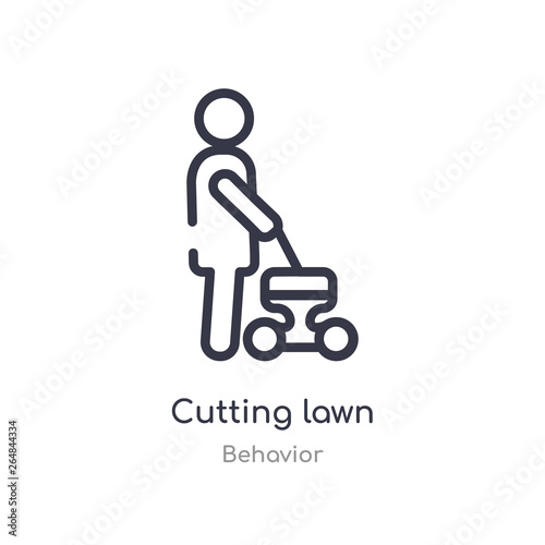 cutting lawn outline icon. isolated line vector illustration from behavior collection. editable thin stroke cutting lawn icon on white background