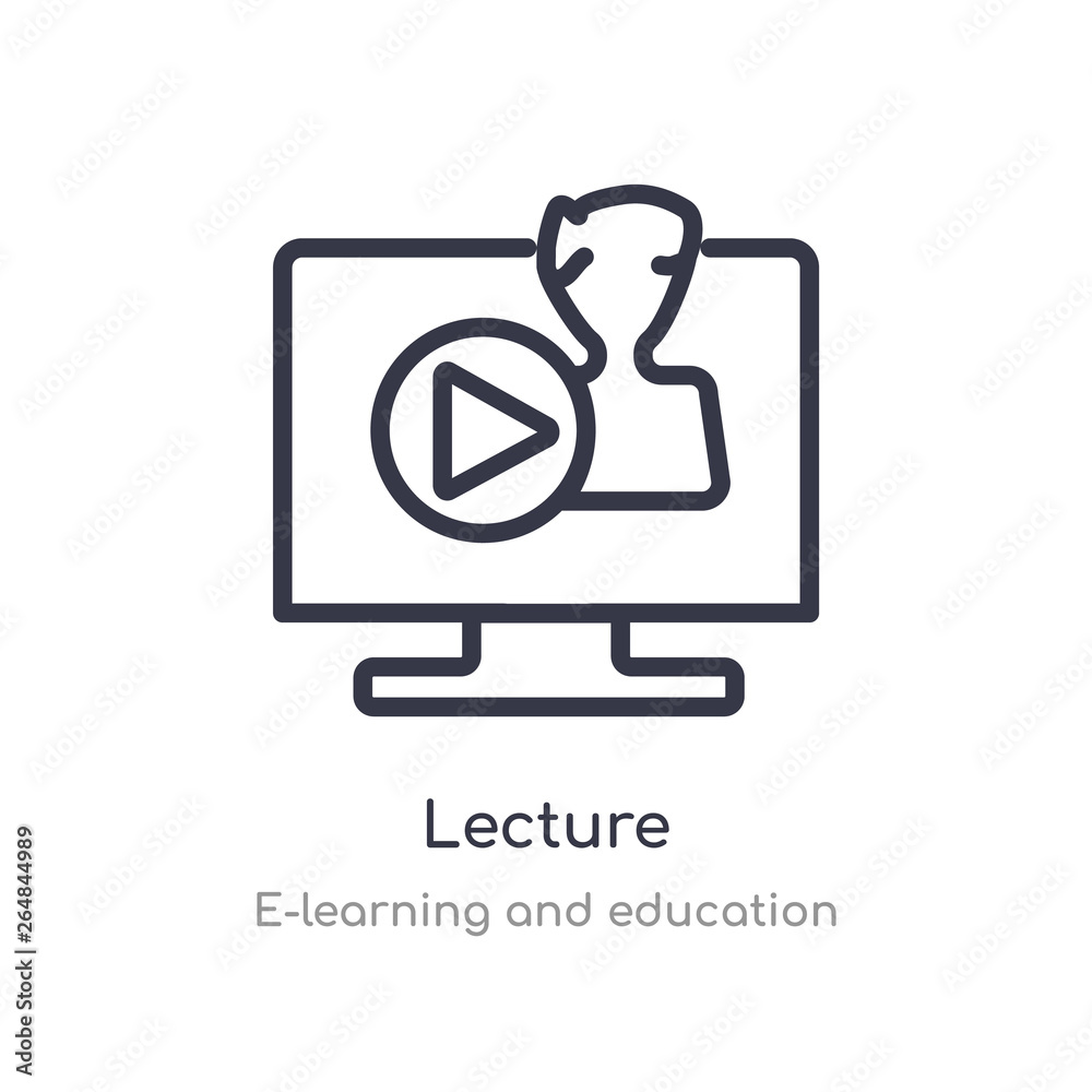 lecture outline icon. isolated line vector illustration from e-learning and education collection. editable thin stroke lecture icon on white background lecture outline icon. isolated line vector illustration from e-learning and education collection. editable thin stroke lecture icon on white background