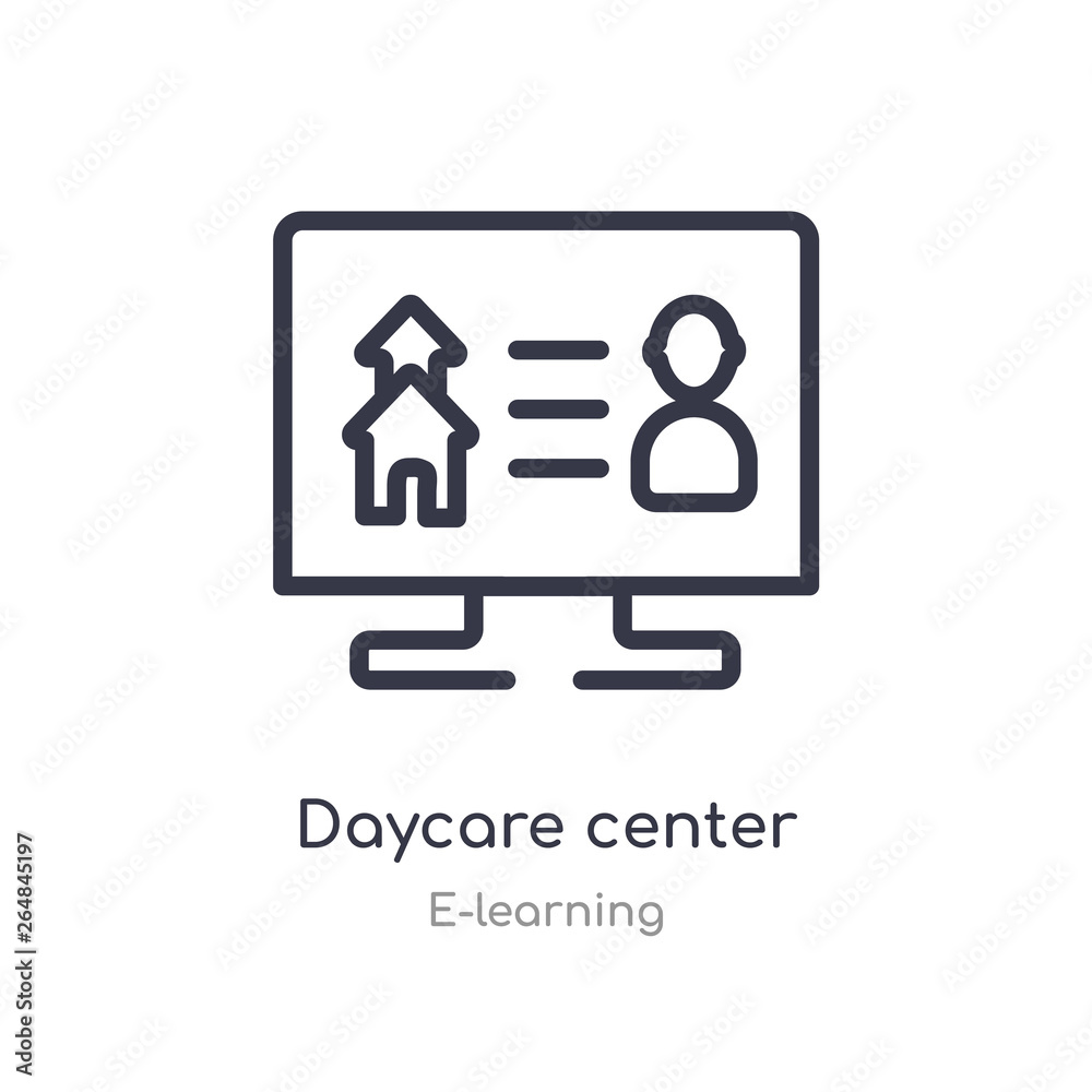 daycare center outline icon. isolated line vector illustration from e-learning collection. editable thin stroke daycare center icon on white background daycare center outline icon. isolated line vector illustration from e-learning collection. editable thin stroke daycare center icon on white background