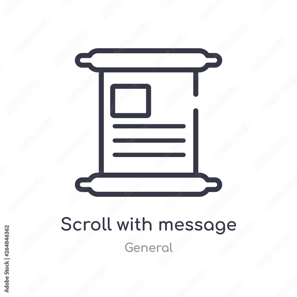 scroll with message inside outline icon. isolated line vector illustration from general collection. editable thin stroke scroll with message inside icon on white background scroll with message inside outline icon. isolated line vector illustration from general collection. editable thin stroke scroll with message inside icon on white background
