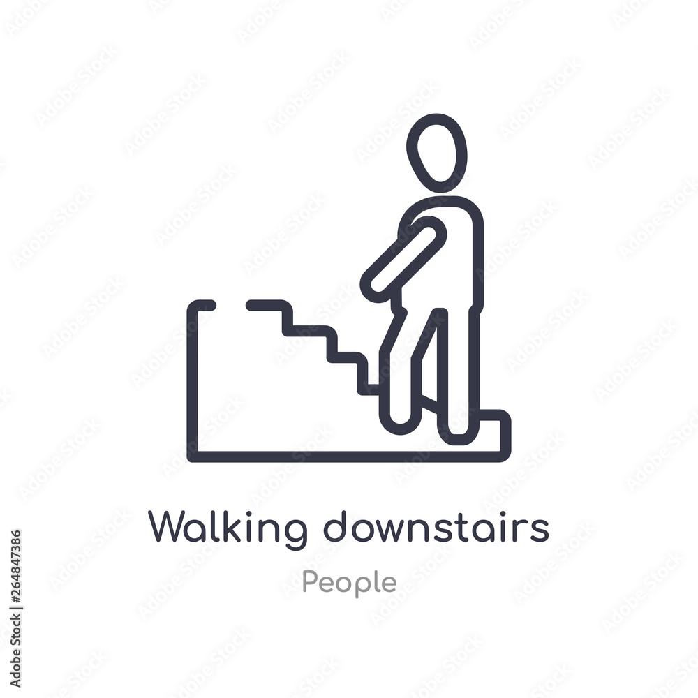walking downstairs outline icon. isolated line vector illustration from people collection. editable thin stroke walking downstairs icon on white background walking downstairs outline icon. isolated line vector illustration from people collection. editable thin stroke walking downstairs icon on white background