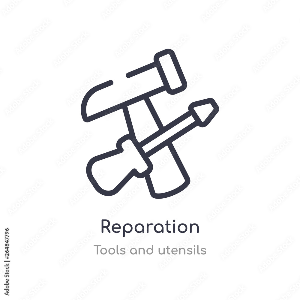 reparation outline icon. isolated line vector illustration from tools and utensils collection. editable thin stroke reparation icon on white background reparation outline icon. isolated line vector illustration from tools and utensils collection. editable thin stroke reparation icon on white background
