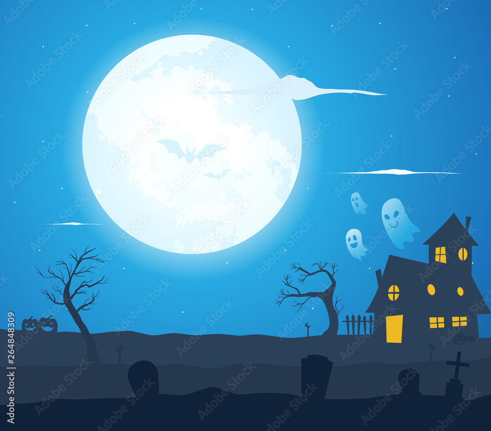 Haunted House in the dark blue night