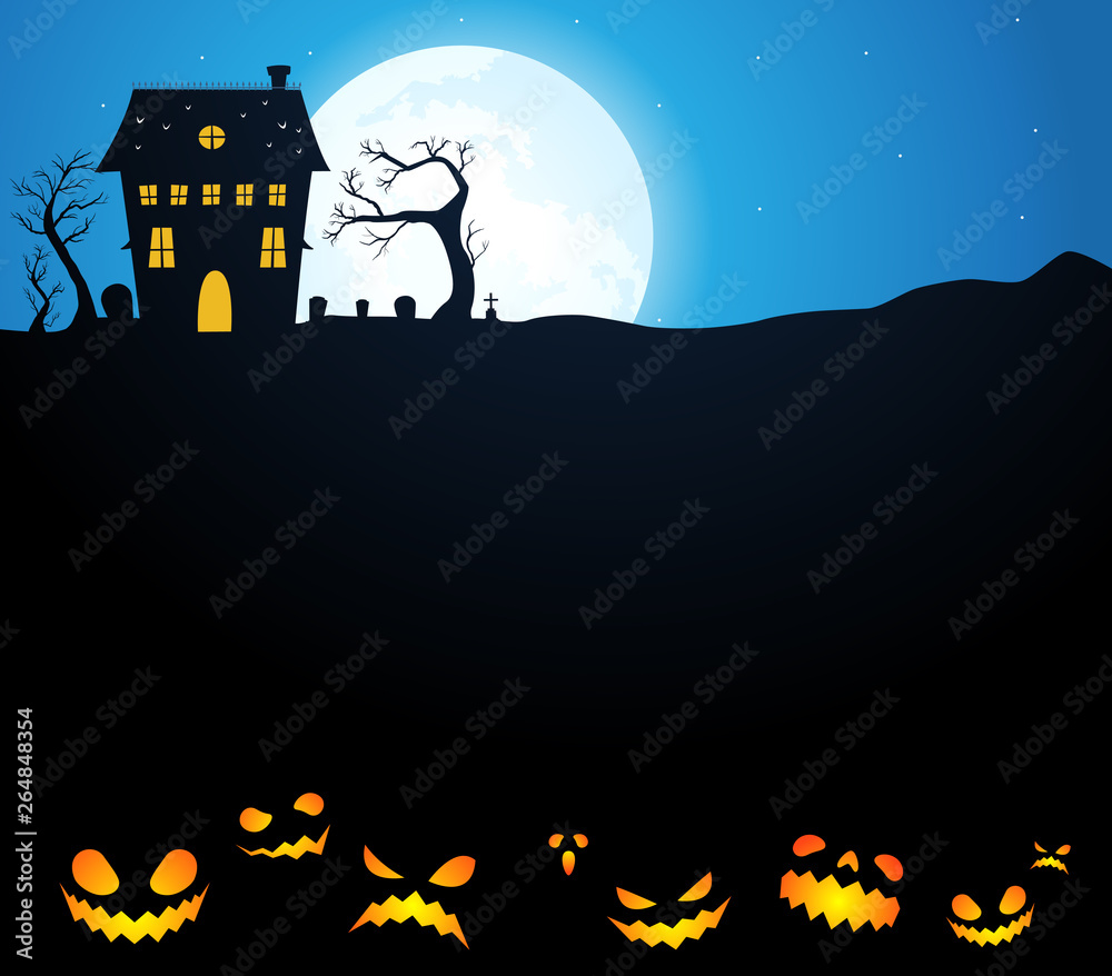Halloween spooky House in the dark blue night