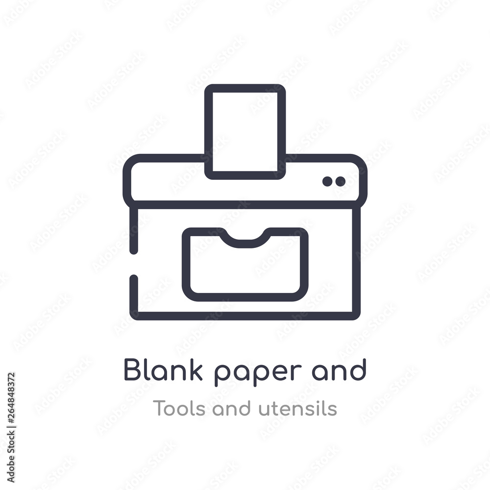 blank paper and printer outline icon. isolated line vector illustration from tools and utensils collection. editable thin stroke blank paper and printer icon on white background blank paper and printer outline icon. isolated line vector illustration from tools and utensils collection. editable thin stroke blank paper and printer icon on white background