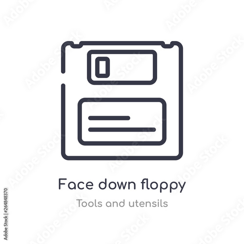 face down floppy disk outline icon. isolated line vector illustration from tools and utensils collection. editable thin stroke face down floppy disk icon on white background