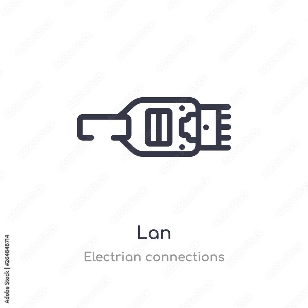 lan outline icon. isolated line vector illustration from electrian connections collection. editable thin stroke lan icon on white background lan outline icon. isolated line vector illustration from electrian connections collection. editable thin stroke lan icon on white background