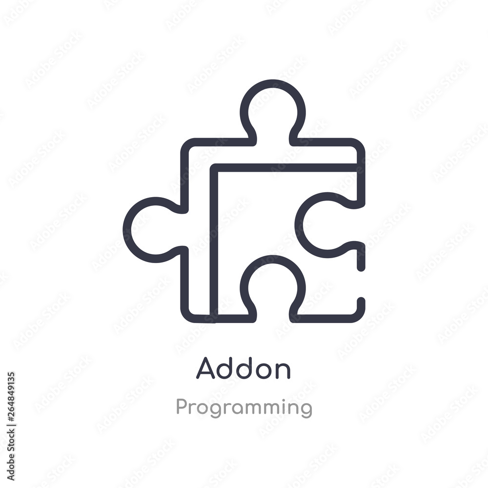 addon outline icon. isolated line vector illustration from programming collection. editable thin stroke addon icon on white background addon outline icon. isolated line vector illustration from programming collection. editable thin stroke addon icon on white background