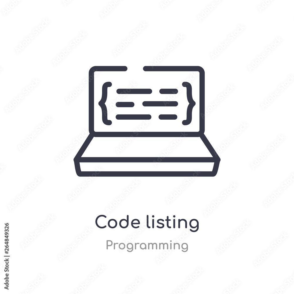 code listing outline icon. isolated line vector illustration from programming collection. editable thin stroke code listing icon on white background